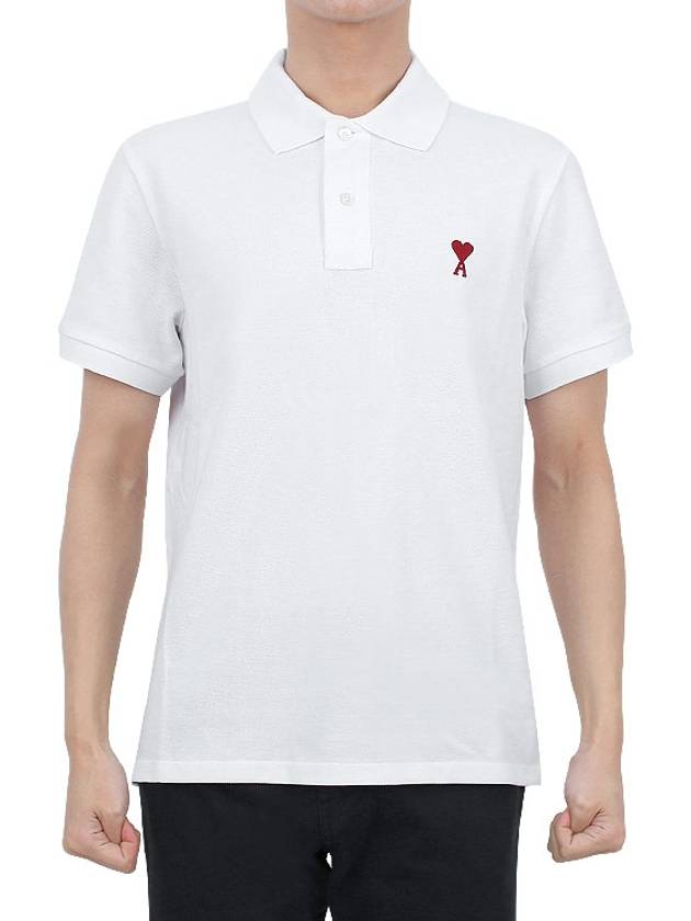 Men's Heart Logo Polo Shirt White - AMI - BALAAN 2