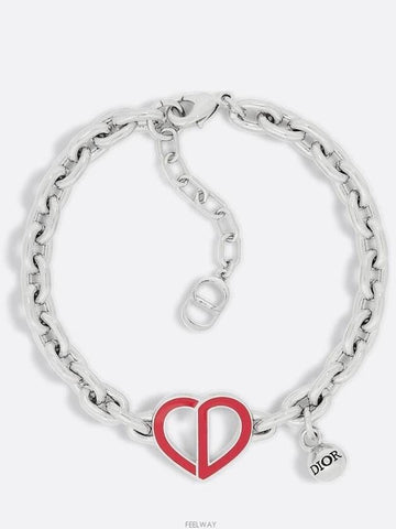 CD Heart Bracelet Silver Finish Brass Red Black Resin - DIOR - BALAAN 1