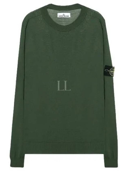 Logo Patch Round Neck Knit Top Green - STONE ISLAND - BALAAN 2