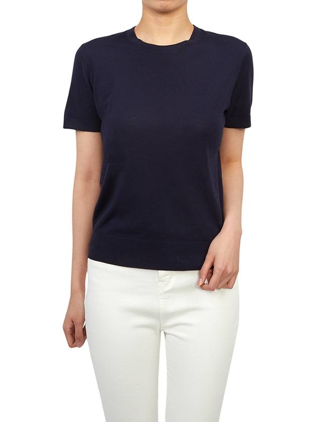 Women's Regal Wool Slim Crew Neck Short Sleeve T-Shirt Blue - THEORY - BALAAN 5