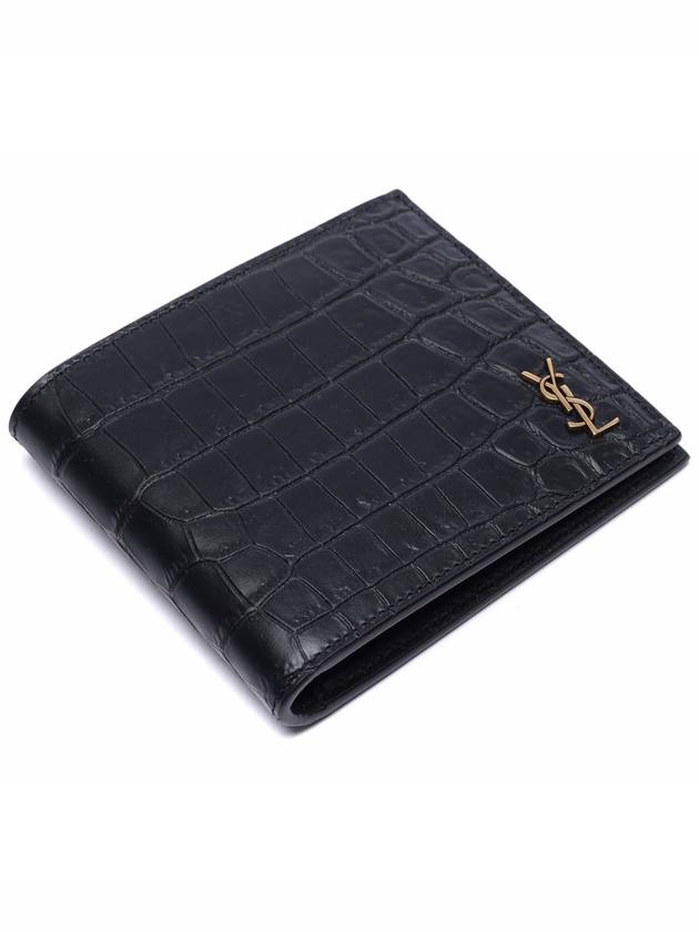 Crocodile Pattern Monogram Half Wallet Black Gold - SAINT LAURENT - BALAAN 6