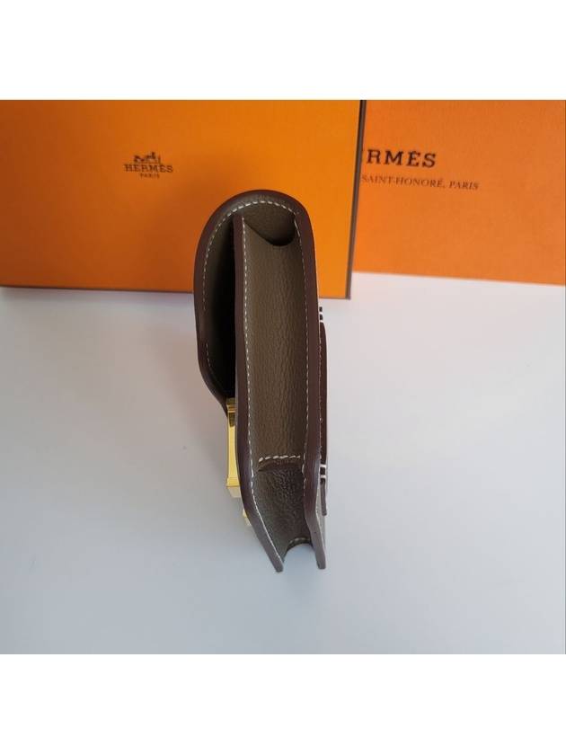 2023 Constance slim compact half wallet belt bag Etoffe gold women's wallet H082214 - HERMES - BALAAN 5