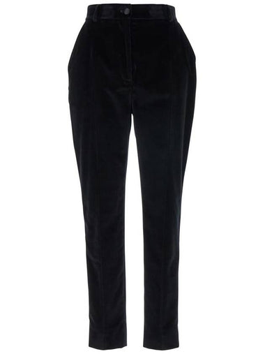 Black Pants With High Waist And Belt Loops In Velvet Woman - DOLCE&GABBANA - BALAAN 1