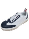 Calf Suede Cable Knit Low Top Sneakers White Navy - THOM BROWNE - BALAAN 3