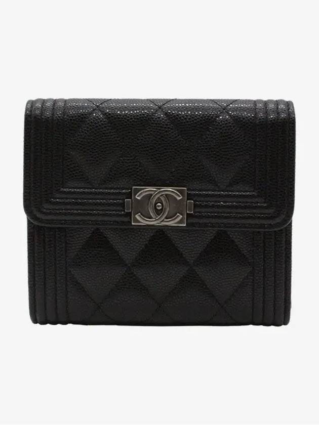 Boy  Small Flap Wallet Caviar Leather & Ruthenium Black - CHANEL - BALAAN 2