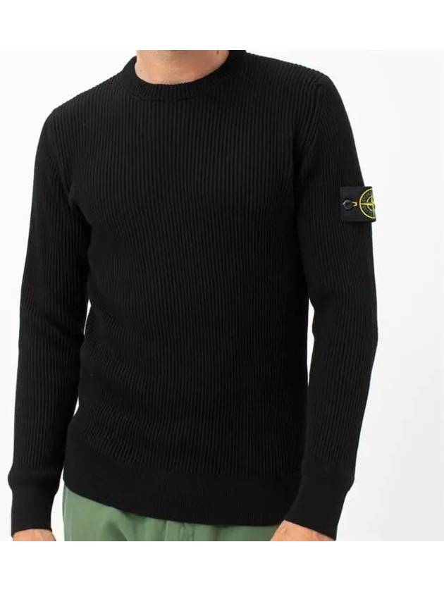 Wappen Patch Crew Neck Ribbed Wool Knit Top Black - STONE ISLAND - BALAAN 6