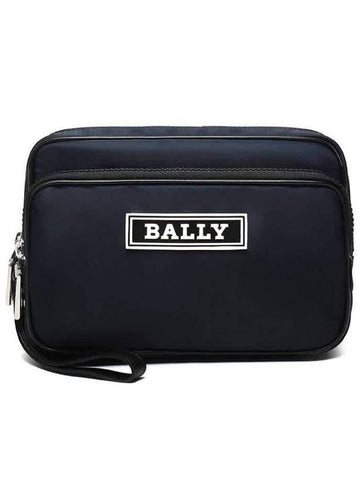 logo entone nylon clutch bag navy - BALLY - BALAAN.