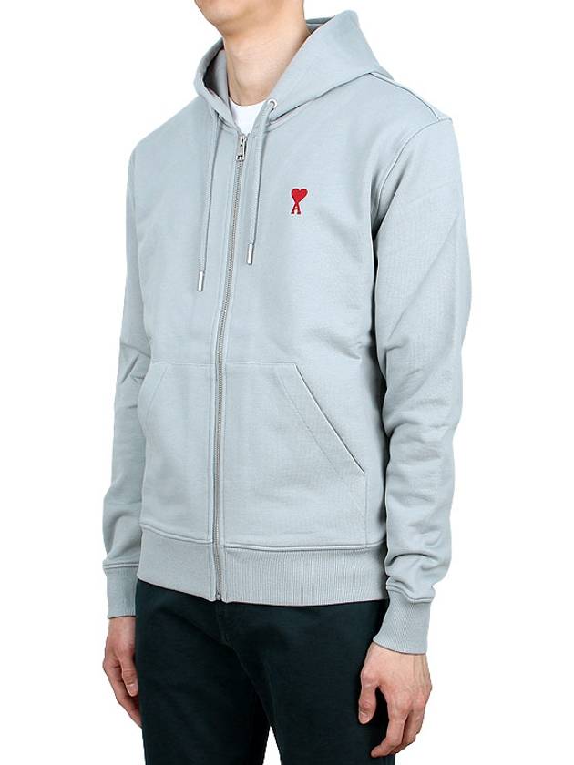 Red Small Heart Logo Cotton Hooded Zip-up Clay Blue - AMI - BALAAN 5