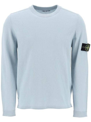 Raw Hand Cotton Crewneck Knit Top Sky Blue - STONE ISLAND - BALAAN 1