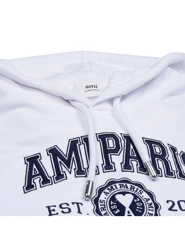 Paris France Oversized Organic Cotton Fleece Hoodie White - AMI - BALAAN 5