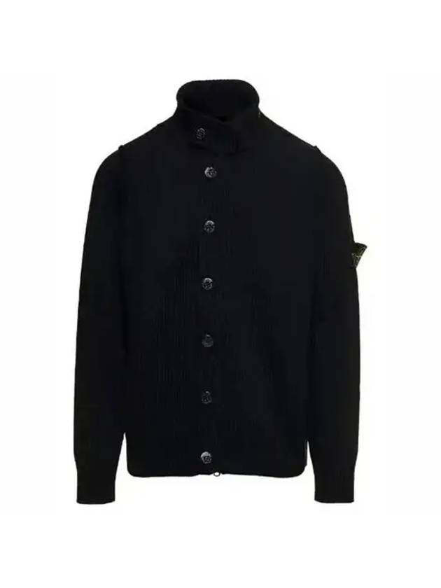 Lambswool Knit Cardigan Black - STONE ISLAND - BALAAN 1