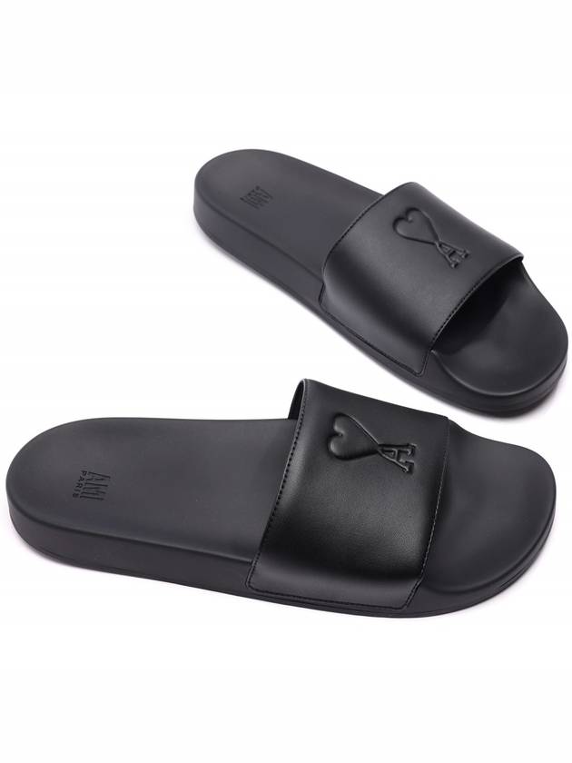 Embossed Heart Logo Slippers Black - AMI - BALAAN 6