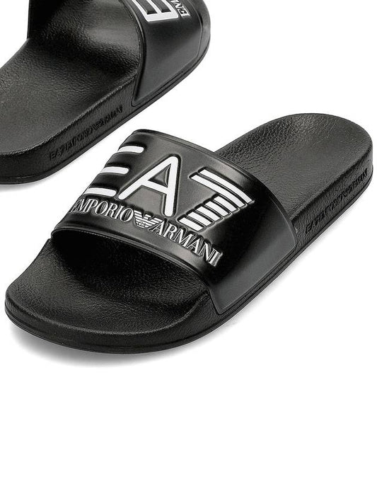 EA7 Embossed Logo Flat Slippers Black - EMPORIO ARMANI - BALAAN 2