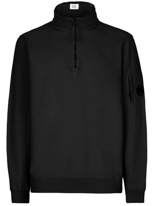 Lens Wappen Fleece Half Zip Up Sweatshirt Black - CP COMPANY - BALAAN 2