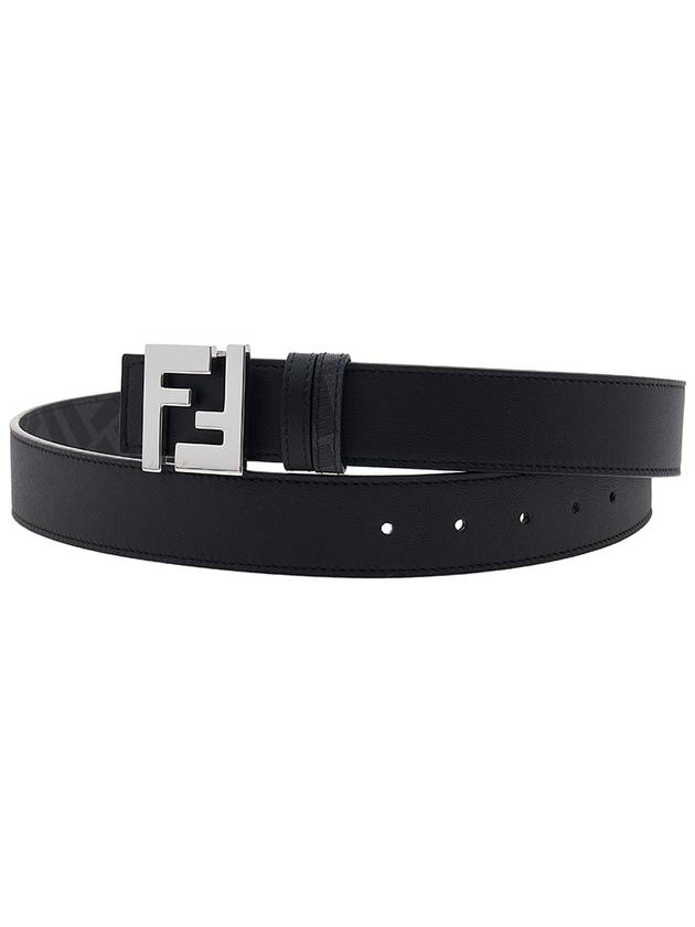 FF Buckle Pattern Reversible Leather Belt Black - FENDI - BALAAN 3