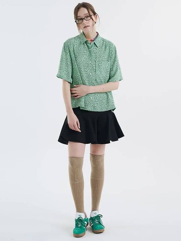 Small flower short sleeve stand collar shirt green 0116 - VOYONN - BALAAN 3