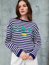 Loose Fit Drop Shoulder Striped Long Sleeve T-Shirt Blue - SORRY TOO MUCH LOVE - BALAAN 1