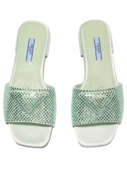 Logo Rhinestone Slippers Pastel Green - PRADA - BALAAN 2