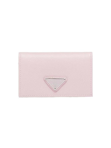 Saffiano Leather Triangle Logo Card Wallet Pink - PRADA - BALAAN 1