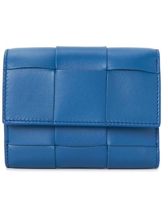 Cassette Tri-Fold Zipper Half Wallet Blue - BOTTEGA VENETA - BALAAN 2