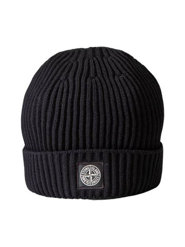 Kids Logo Patch Wool Beanie Black - STONE ISLAND - BALAAN 1