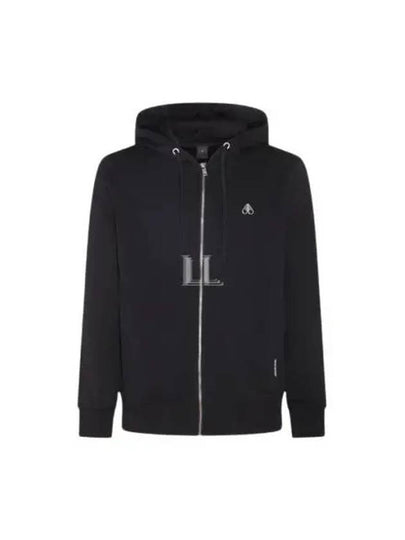 Dundas Logo Patch Cotton Zip Up Hoodie Black - MOOSE KNUCKLES - BALAAN 2