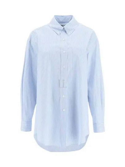 Logo Patch Stripe Cotton Long Sleeve Shirt Blue - MIU MIU - BALAAN 2