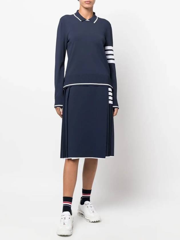 Women's Tipping Jersey Viscose Polo Shirt Navy - THOM BROWNE - BALAAN 3