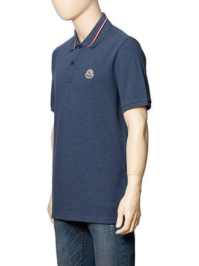 Men's Waffen Logo Patch Polo Shirt Indigo Blue Short Sleeve Shirt 8A0002189A16 794SS - MONCLER - BALAAN 2