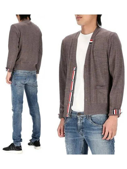 Men's Jersey Stitch V-Neck Cardigan Brown - THOM BROWNE - BALAAN 2