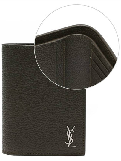 Tiny Cassandre Credit Grained Leather Card Wallet Dark Khaki - SAINT LAURENT - BALAAN 2