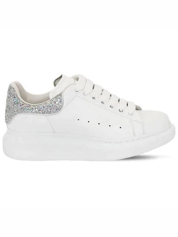 Silver glitter panel heel tab leather platform sneakers white - ALEXANDER MCQUEEN - BALAAN 1