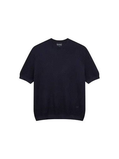 Men s Eagle Logo Ribbed Crew Neck Pullover Navy - EMPORIO ARMANI - BALAAN 1