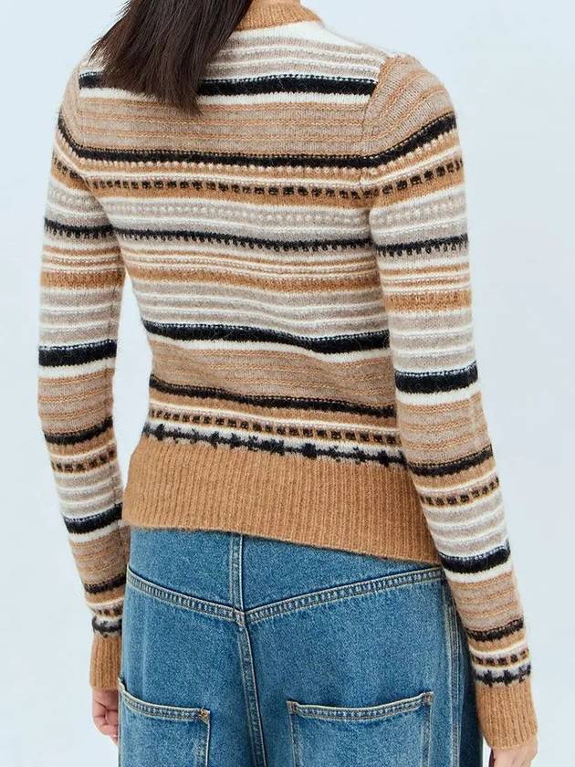 Striped Soft Wool Knit Cardigan Brown - GANNI - BALAAN 4