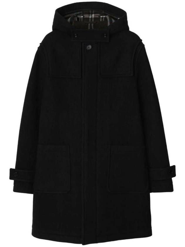 Hooded Wool Duffel Coat Black - BURBERRY - BALAAN 1