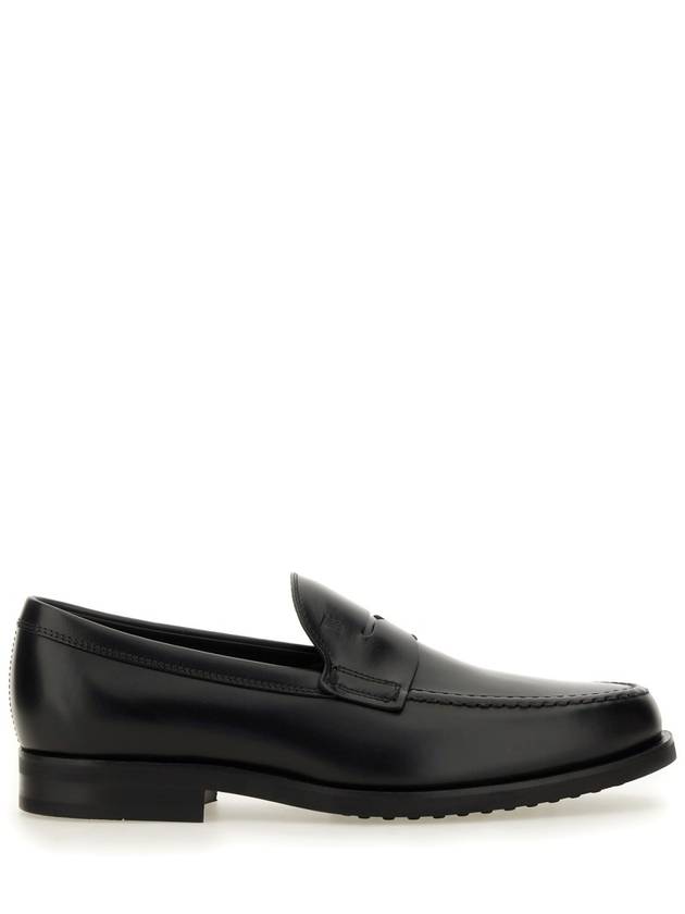 Men's Stamped Monogram Semi Glossy Leather Loafers Black - TOD'S - BALAAN 3