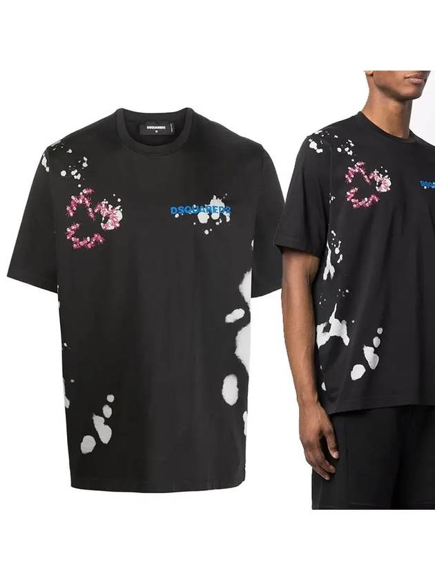 Splatter Print Logo Overfit T-Shirt Black S74GD0963 - DSQUARED2 - BALAAN 1