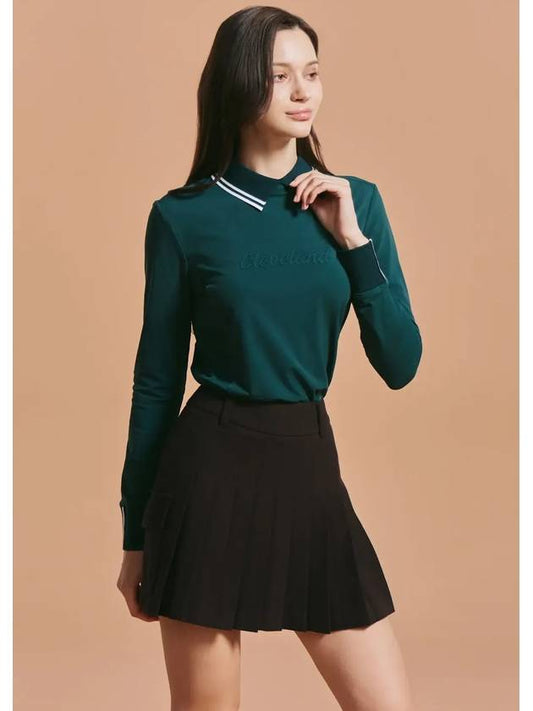 Women s embossed logo long sleeved knit collar t shirt dark green - CLEVELAND GOLF - BALAAN 1