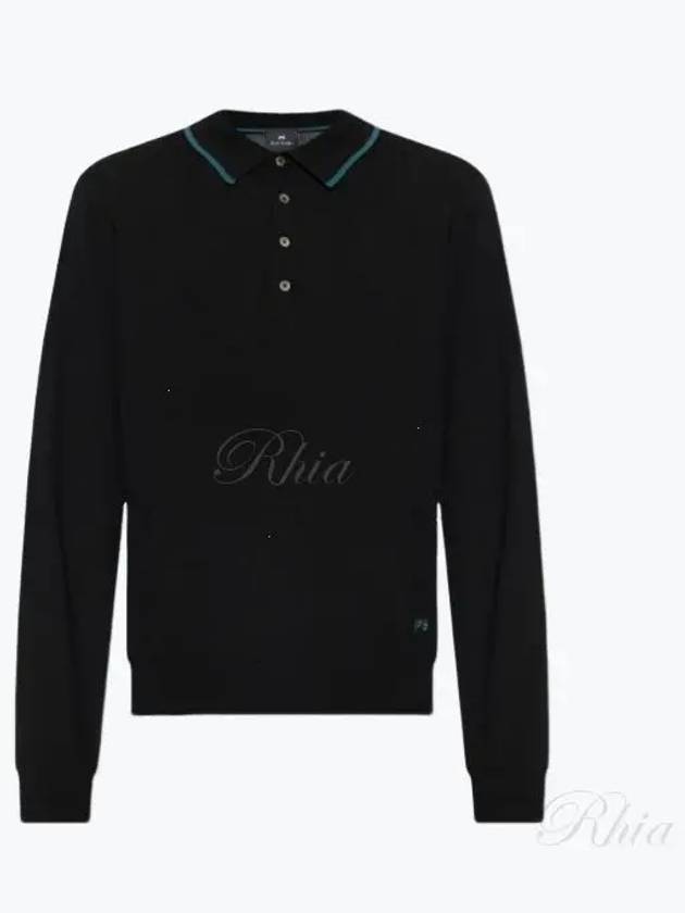 Embroidered Logo Merino Wool Polo Shirt Black - PAUL SMITH - BALAAN 2