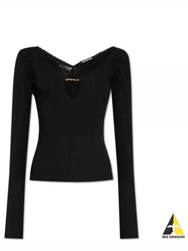 Le haut Pralu Logo Detail Cut-Out Viscose Knit Top Black - JACQUEMUS - BALAAN 2