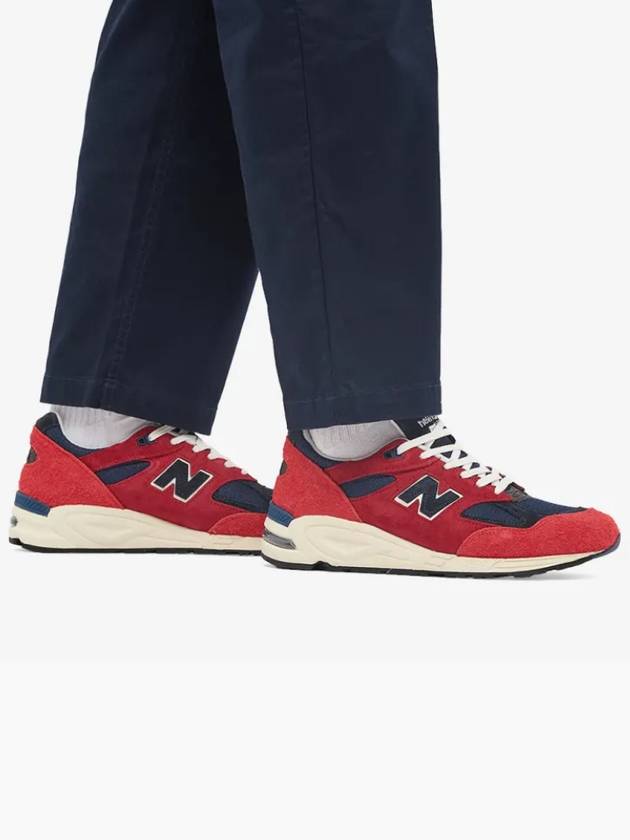 Men's 990v2 Mesh Upper Low Top Sneakers Red - NEW BALANCE - BALAAN 7