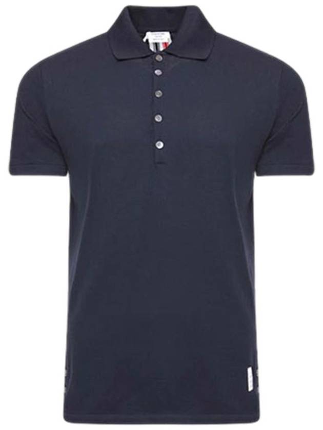 Men's Cotton Pique Center Bag Striped Short Sleeve Polo Shirt  Navy - THOM BROWNE - BALAAN 2