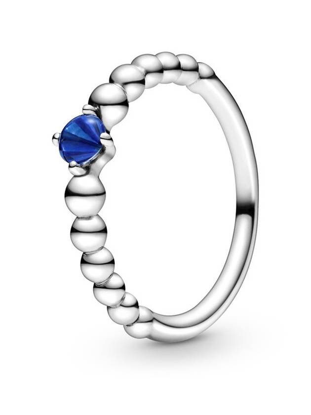 Women's September Sea Blue Beaded Crystal Ring Silver - PANDORA - BALAAN.