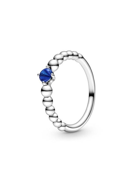 Women's September Sea Blue Beaded Crystal Ring Silver - PANDORA - BALAAN.