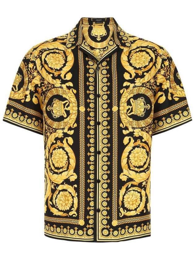 Baroque Print Silk Short Sleeve Shirt Black Gold - VERSACE - BALAAN 2