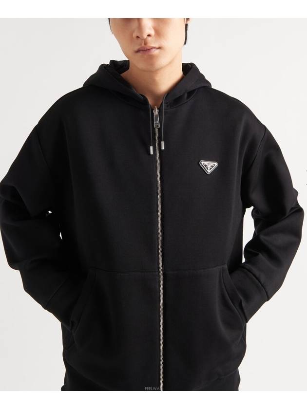 Reversible Cotton Fleece Re-Nylon Zip-up Hoodie Black - PRADA - BALAAN 2