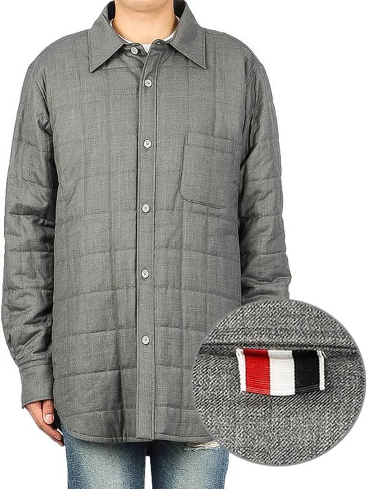 Down Filled Super 120S Twill Shirt Jacket Medium Grey - THOM BROWNE - BALAAN 2