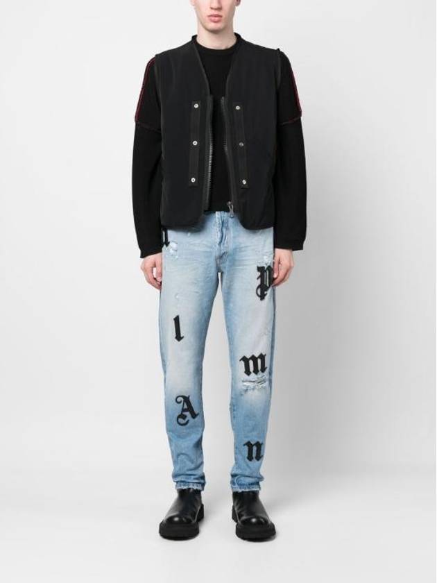 Logo Patch Straight Jeans Blue - PALM ANGELS - BALAAN 3