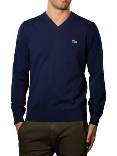 V Neck Cotton Classic Fit Knit Top Navy - LACOSTE - BALAAN 1