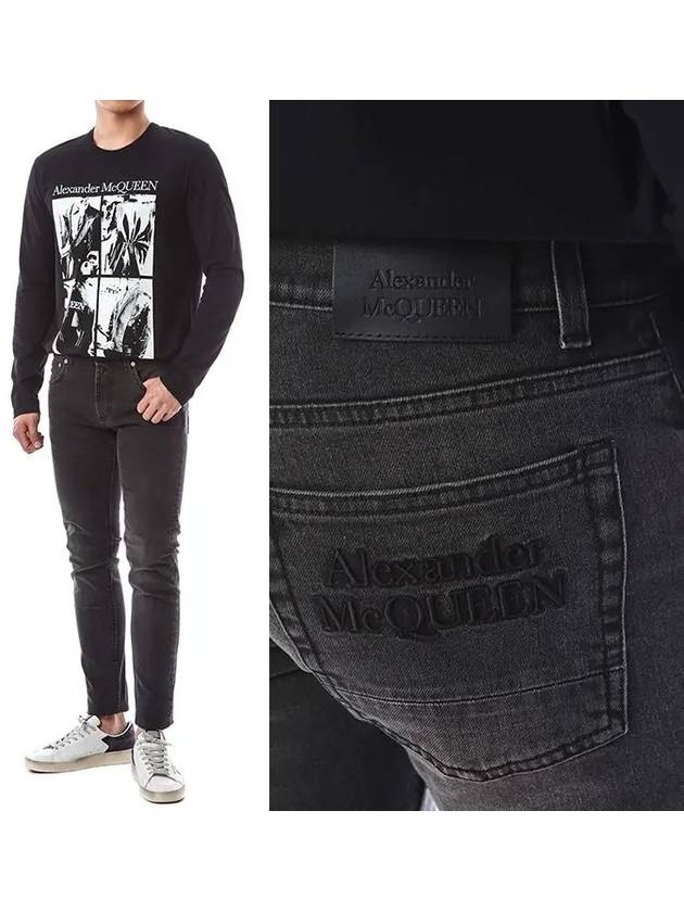 Men's Back Pocket Embroidered Logo Stretch Slim Jeans Black - ALEXANDER MCQUEEN - BALAAN.